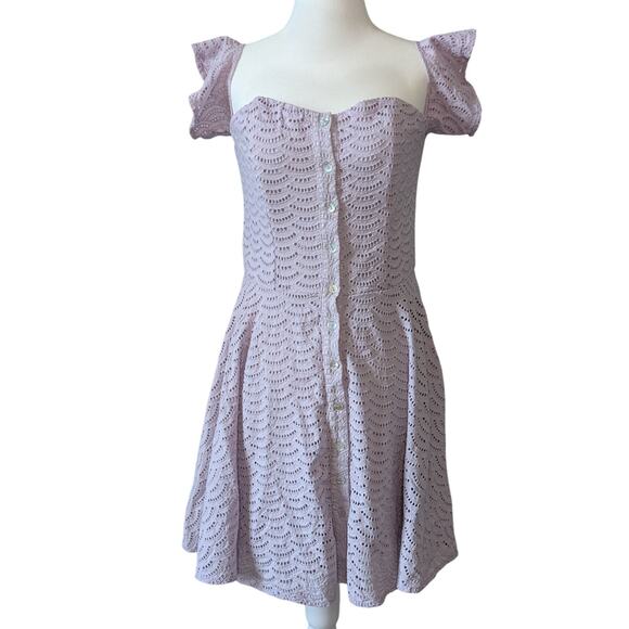 Gianni Bini Dresses & Skirts - Gianni Bini Lilac Purple Eyelet Overlay Off Shoulder Fit & Flare Mini Dress Med